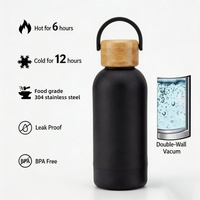 Botol Air Vakum Kustom Bebas BPA, Botol Termo, Botol Air Stainless Steel 304 Terisolasi dengan Tutup Bambu
