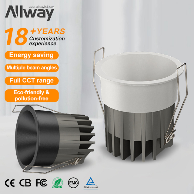 ALLWAY 5 Years Warranty Powerful Ceiling Multi Lamp Recessed Hotel Porject Mall Office COB 5w 7w 12w 20w 30w 40w LED Downlights