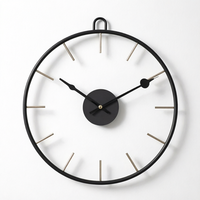Jam Dinding Logam Nordik 50 cm, Cincin Besi Bulat, Jarum Analog, Dekorasi Rumah Modern untuk Ruang Tamu