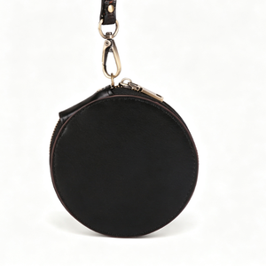 Genuine Leather Round Coin Purse Vintage Zipper <b>Wallet</b> Detachable Strap Compact Change Pouch for Daily Use - Product Image 4