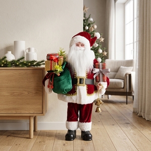 Figura de Papá Noel Grande de Terciopelo Rojo con Campana de Latón para Decoraciones Navideñas del Hogar - Product Image 2