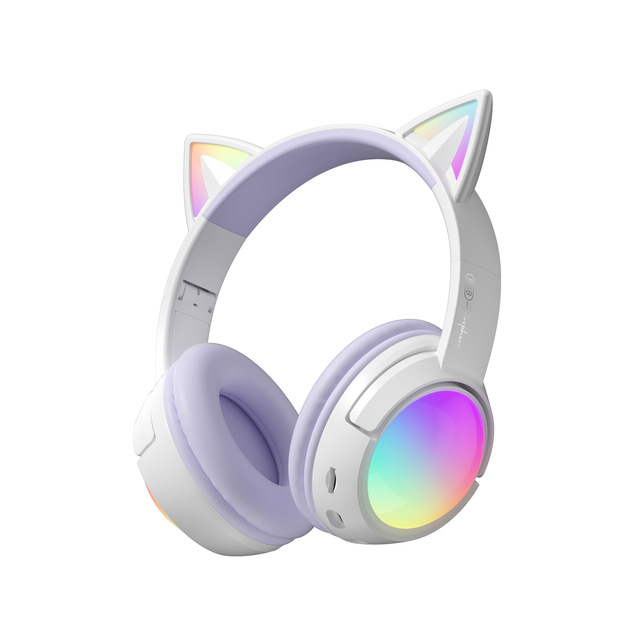 New Wired Cotton Gaming Headphones Cat Ears Lightweight Design Active Noise Cancellation RGB Lighting Foldable Music