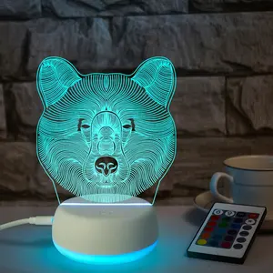 Lampu Meja Ilusi Hewan Led, Lampu Meja Ilusi 3D Bentuk Hewan, Lampu Malam Berubah 7 Warna, Baterai USB untuk Hadiah Anak Laki-laki