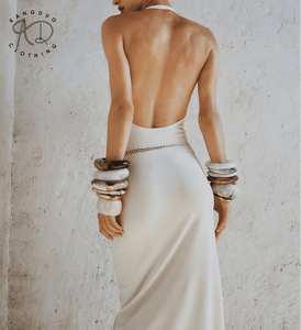 KD Knit Manufacturer OEM ODM Customizable Vintage Elegance Classic Soft Halter Backless Knit <strong>Dress</strong> - Product Image 4