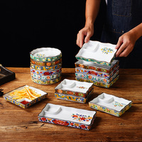 Japanischer Porzellan-Teller mit quadratischen Fächern für Dumplings und Sushi, Saucenfach, luxuriöses Vintage-Design für Haushalt, Snacks und frittierte Gerichte