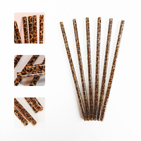 Paille réutilisable en PP à imprimé léopard, 12 pouces, paroi épaisse, diamètre extérieur 10 mm, paille écologique pour gobelet