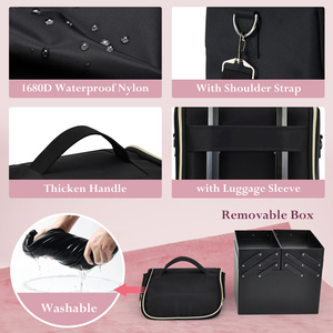 Travel <b>Makeup</b> Train <b>Case</b> with 4 Trays Large <b>Makeup</b> Bag Organizer with Luggage Sleeve Professional Cosmetic Storage Bags - Product Image 5