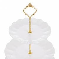 3-laags gegolfde serveerstandaard, fruitplateau, taartpresentatie, dessert- en cupcakestandaard, gouden handvat, voor feestjes en bruiloften