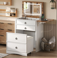 Coiffeuse de style campagnard avec miroir LED et station de charge, table rabattable avec tabouret de rangement, vente en gros pour petite chambre