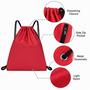 Sac à dos à cordon personnalisé avec logo, OEM ODM, vente en gros directe d'usine et en vrac, sacs en nylon léger avec poche latérale zippée, marque privée - Product Image 3