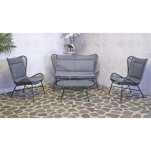 AJUNION Ensemble de meubles de <span class=keywords><strong>jardin</strong></span> modernes 4 places, structure en acier, canapé lounge à dossier haut, décoration en <span class=keywords><strong>rotin</strong></span> PE, ensemble de patio - Product Image 1