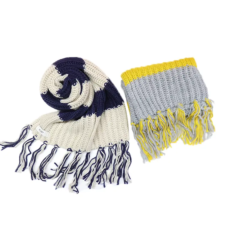 Splice Color Blue Yellow High Quality Winter Scarf Thick Knitted Long Scarf For Male And Female China Factory Directory Selling