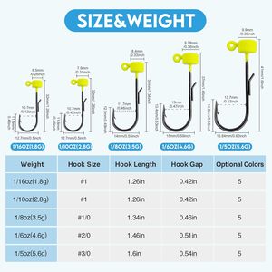 Kit de Cabezas de Jig Eupheng Ned Rig - Estilo Hongo Anti-Enredos EWG, 25 Piezas, para Lubina/<span class=keywords><strong>Trucha</strong></span>/Crappie, 5 Colores, Tamaños de 1/5-1/16 oz - Product Image 2
