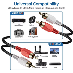 Chuyên nghiệp 2RCA 2 <span class=keywords><strong>RCA</strong></span> 1m 1.5m 2m 3M 5M 10m 15m 20m 30m cáp đen 2RCA 2 <span class=keywords><strong>RCA</strong></span> để 2RCA 2 <span class=keywords><strong>RCA</strong></span> Nam đến Nam Cáp âm thanh đồng trục - Product Image 6