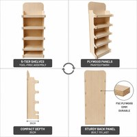 Exhibidor de Madera Contrachapada de 5 Niveles Personalizado para Ropa y Zapatos, Estante de Madera para Piso, Fácil de Montar, Certificado FSC