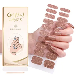 100% Nagellak Gouden Rode Glitter Poeder Banket Bijpassende Effen Kleur Halfgemaakte Gel Nagelsticker