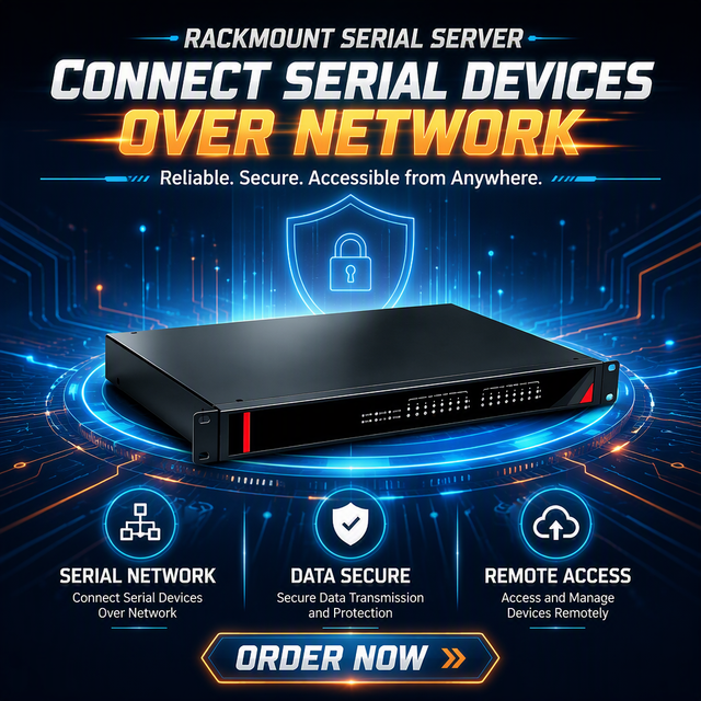 1U Rackmount 8-Port Serial Device Server, RS232/485 to Ethernet, 2KV Isolation, Virtual COM & TCP/UDP, 12-48V, for IIoT