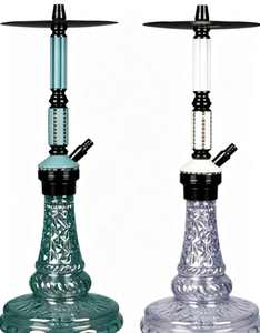 <b>Crystal</b> Glass Hookah Modern Shisha Pipe Black Metal Stem Clear Base Lounge Bar Display - Product Image 1