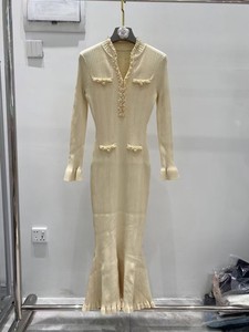 Nuovi Arrivi 2025 Autunno Inverno, Elegante Abito Lungo <span class=keywords><strong>in</strong></span> <span class=keywords><strong>Maglia</strong></span> con Perline per Donna, Maniche Lunghe a Campana, <span class=keywords><strong>Vestito</strong></span> Casual alla Moda - Product Image 4