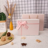 Élégant Coffret Cadeau Pastel avec Sac Assorti, Nœud Papillon Stratifié, Vœux Chaleureux pour Vous, Emballage en Papier Rose et Bleu avec Poignée en Corde, Vente en Gros