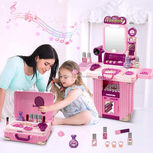Table de <span class=keywords><strong>maquillage</strong></span> pour tout-petits, ensemble de jeu de beauté pour filles, valise de <span class=keywords><strong>maquillage</strong></span> de voyage, ensemble d'accessoires de mode, jouets - Product Image 3