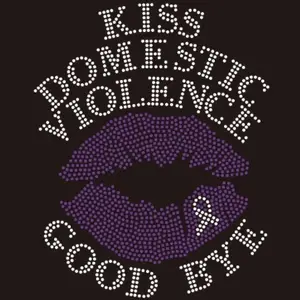 Customized Bling Kiss Domestic Violence Goodbye Lip Ribbon Rhinestone Transfer Motifs