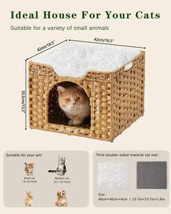 Camas para Gatos, Casa para Gatitos de Interior, <span class=keywords><strong>Cueva</strong></span> para Gatos de Ratán Tejida a Mano, Cubo para Mascotas, Casas Grandes para Gatos, Cama Individual, Alfombra Plegable, Escondite - Product Image 4