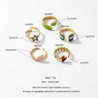 Ensemble de bagues ajustables QIAOREN en acier inoxydable avec motif œil, plaqué or, empilables, ornées de zircone cubique et de turquoise, pour femme