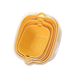 8 PCS Clear Clear PET Double Layer Stackable Bowl Strainer Drain Basket Washing Bowl Soak Drain Vegetables And Fruit Colanders