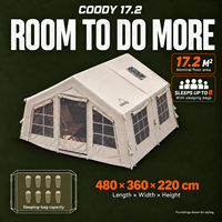 Tente familiale Coody Familia 17.2 Air - Beige, portable, imperméable, en coton, quatre saisons, durable, tente de camping gonflable pour la famille en plein air