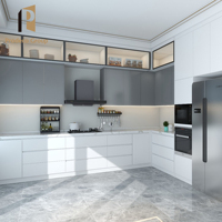 Meubles de cuisine blancs ultra-brillants au design moderne pour projets immobiliers résidentiels et d'appartements