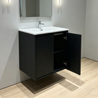 Ensemble de meubles de salle de bain sur mesure pour hôtel 5 étoiles, design flottant, panneau de porte laqué, lavabo en céramique, évier de salle de bain à LED