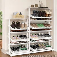 UZIA-201-6.4 Meuble à chaussures convertible en acier inoxydable sur roulettes, organisateur de chaussures rotatif à 360 degrés, meuble gain de place