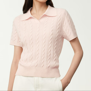 Top Estivo da <span class=keywords><strong>Donna</strong></span> a Maniche Corte in Lana/Cashmere con Scollo a V Lavorato a Maglia Personalizzabile - Product Image 2