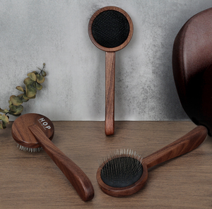 High Quality Wood Stainless Steel Pet Hair Brush Self Cleaning Hair Remover For Cats <b>Dogs</b> <b>Bath</b> Grooming - Product Image 2