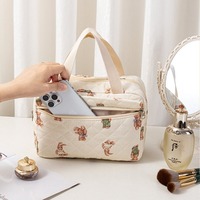 Sac de rangement pour cosmétiques matelassé à imprimé floral, grande capacité, écologique, en polyester et coton, avec poignée souple, OEM ODM