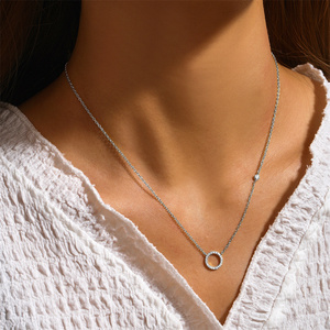 CANNER Venta al por Mayor de Collares Sencillos de Plata de Ley 925, Colgante Geométrico Hueco de Círculo Redondo con Diamantes, Collares Chapados en Oro de 18K - Product Image 6