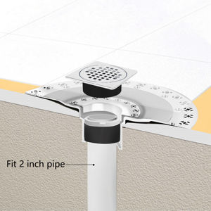 Siphon de douche chromé sans joint avec grille de vidange Mission de 4 pouces, incluant un collier de réglage de hauteur et un anneau pour plaque Kerdi - Product Image 1