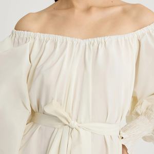 Vestido de Verano Elegante para Mujer, Holgado, con Hombros Descubiertos, Color Sólido, con Cinturón, para la Playa - Product Image 3