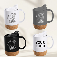 Mug en céramique de 14 oz avec base en liège, personnalisable, blanc/noir, tasse de voyage, mug à café en céramique de Noël avec fond en liège et couvercle en PP, vente en gros