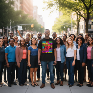 Vêtements en coton pour adultes, sensibilisation sociale, STOP à la discrimination, à l'ignorance, à la violence, à la haine, au racisme - T-shirts promotionnels - Product Image 3
