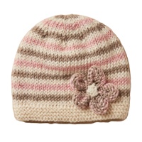 Gorro de Invierno para Bebé de Punto Suave 100% Algodón - Patrón a Cuadros - Detalle de Flor Cosido a Mano en 3D - Diseño Dibujado a Mano - Gorro de Ganchillo Ajustable