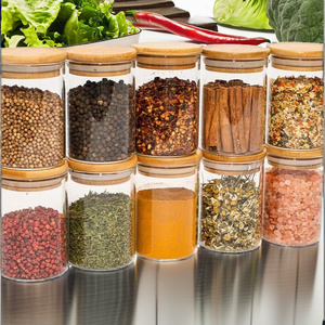 Borosilicate Glass Eco-Friendly Spice Jar <b>Set</b> Bamboo Airtight Lid Back School Food Storage Containers Kitchen Pantry <b>Canisters</b> - Product Image 2