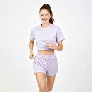 Completo Sportivo da Donna Due Pezzi: Top Corto Arricciato con Orlo Elastico e Pantaloncini da Corsa con Coulisse - <span class=keywords><strong>Abbigliamento</strong></span> Sportivo Femminile per Palestra e Fitness POD - Product Image 2