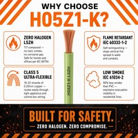 Câble souple monoconducteur sans halogène H05Z1-K 300/500V Classe 5 Cu LSZH CE pour le câblage de contrôle des appareils électroménagers et la sécurité