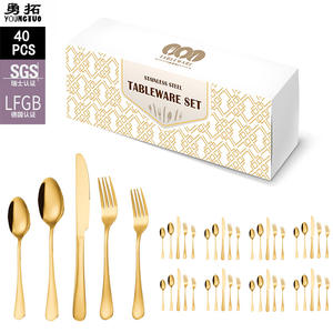 Juego de cubiertos de acero inoxidable dorado de 40 piezas con acabado espejo, estilo occidental, cuchillos, tenedores y cucharas para adultos, en caja de regalo. - Product Image 5