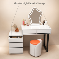 Ensemble coiffeuse et bureau de maquillage Mid-Century Modern en bois, avec miroir LED effet nuage, 3 tiroirs de rangement, commande tactile, style luxe léger, convertible, pour salle à manger