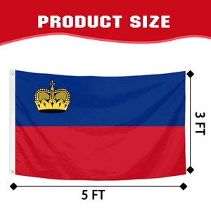 Venta al por Mayor de Banderas de Poliéster Personalizadas de 90x150cm con Impresión de la Bandera Nacional de Liechtenstein, Principado, Corona Dorada, Azul y Rojo - Product Image 2