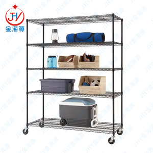 Estantes profesionales con revestimiento de epoxi de 4 niveles Estante de almacén negro Estantería de garaje Estantería de metal de alambre resistente con ruedas - Product Image 2