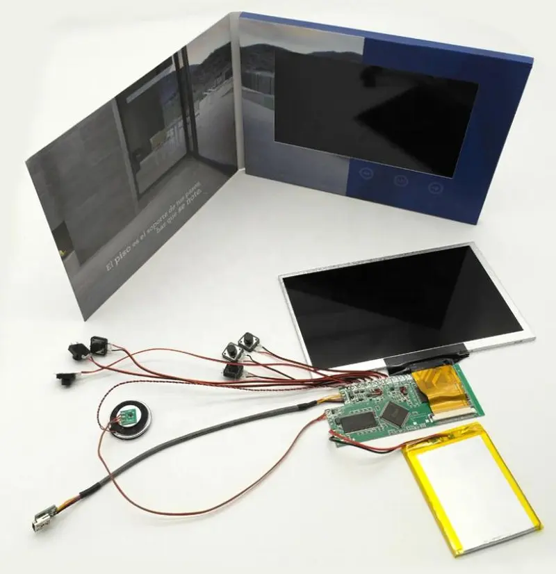 Pantalla LCD Video Box Reproductor de carpetas de postales/Video LCD Mailer Tarjeta de felicitación de negocios/LCD Video Book Video Folleto Módulo
